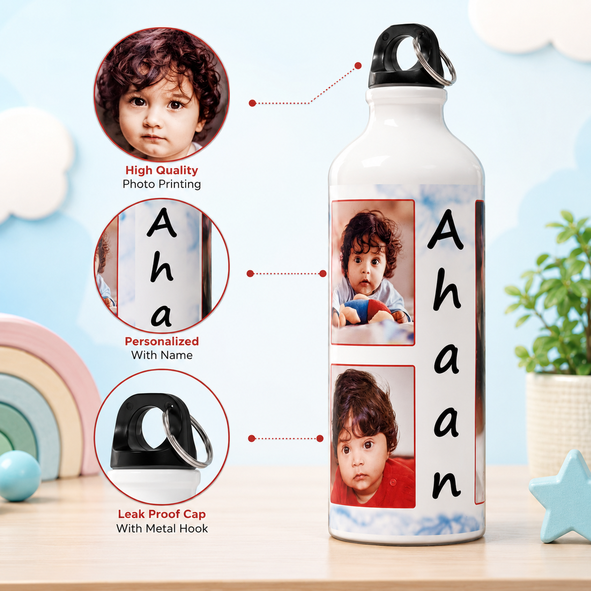Personalized Photo Sipper Bottle 750ml | Custom Name & Photo Print | Kids Water Bottle
